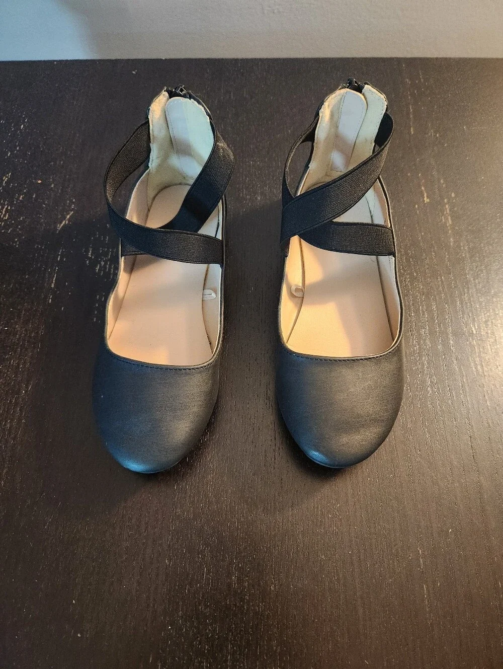 The Childrens Place Black Cross-Strap Ballet Flats with Elastic Ankle Strap